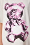 Teddy Bear Printed Cotton Oversize Knitted T-Shirt Ecru Lcr0045 - 3