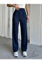 Navy Blue Palazzo Trousers Women's Lycra Velcro Closure Crepe Belt Elastic