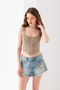Straw Patterned Crop Top with Straps, Body, Stylish Casual Beach Wear, Sleeveless T-Shirt Crop, Crop with Straps, Top - 4