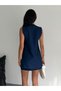 Navy Blue Crew Neck Sleeveless Vest Mini Skirt Double Fabric Double Set - 5