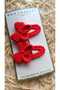 Red and White Color Bow Set of 4 Snap Buckles, Hand Knitted Organic Buckle - 7