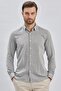 Men's Grey Short Sleeve Button Collar Cotton Slim Fit Narrow Cut Shirt 1004240202 - 3
