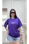 Thousand Single Jersey Purple T-Shirt - Bewhite Printed Oversize Crew Neck Short Sleeve T-Shirt