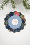 Botanical Flower and Stork Design Navy Blue Embroidery Edge Fabric Cocktail Napkin 1 Piece