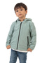 Boy's Mint Green Lined Water and Windproof Hooded Double Zipper Raincoat