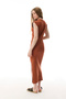 Women's Brick Red Short Sleeve Slit Tight Midi Dress - 2