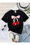 Teddy and Ribbon Printed 3 Pack Black-White-Black Girls T-Shirt - 4