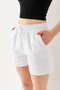 Women's Elastic Waist Pocket Dirty Leg Short Shorts White - 25Yp 5322 - 3
