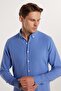 Men's Slim Fit Slim Fit 100% Cotton Linen Texture Button Collar Dark Blue Shirt - 2