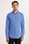 Men's Slim Fit Slim Fit 100% Cotton Linen Texture Button Collar Dark Blue Shirt - 4