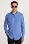 Men's Slim Fit Slim Fit 100% Cotton Linen Texture Button Collar Dark Blue Shirt