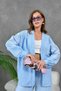 Women's Embroidered Back and Sleeves Pearl Detailed Linen Kimono Jacket and Trousers Top and Bottom Set - 3
