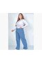Big Size Extra Super High Waist Stretch Fabric Light Blue Palazzo Loose Jean Pants - 2