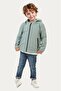 Boy's Mint Green Lined Water and Windproof Hooded Raincoat with Double Zipper Pockets - 2