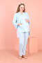 Maternity Long Sleeve Dressing Gown, Buttoned Pocket and Piping Detailed 3-Piece Pajama Set