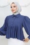 Pleated Short Shirt Indigo 2248 - 3