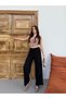 Black Elastic Waist Tie Detail Wide Leg Viscose Palazzo Trousers Vi̇skon-444