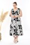 Women's Black and White Safari Pattern Sleeveless Double Breasted Neck Plus Size Maxi Dress - 4