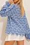 Women's Blue Button Detailed Embroidered Balloon Sleeve Blouse Vgn-X10694 - 3