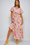 Women's Lilac Floral Patterned Double-Breasted Maxi Length Dress Vgn-X4373