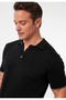 Constantin Men's Black Regular Short Sleeve Buttoned Striped Slim Knitwear Polo Neck T-Shirt - 3