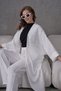Women's Front Tulle Beaded Flower Embroidered Kimono Cardigan and Pants Bottom Top Set - 7