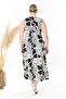 Women's Black and White Safari Pattern Sleeveless Double Breasted Neck Plus Size Maxi Dress - 6
