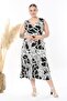 Women's Black and White Safari Pattern Sleeveless Double Breasted Neck Plus Size Maxi Dress - 2