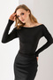 Women's Boat Neck Shoulder Gather Detailed Long Sleeve Blouse Black - 2433 - 8