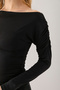Women's Boat Neck Shoulder Gather Detailed Long Sleeve Blouse Black - 2433 - 3