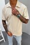 Men's Comfortable Fit Zippered Polo Neck Beige T-Shirt Ke-7010 - 2