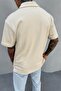 Men's Comfortable Fit Zippered Polo Neck Beige T-Shirt Ke-7010 - 3