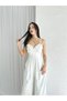 Women's Jumpsuit Dress Crepe Satin Fabric Strap Double Breasted Collar Wide Leg White Misscix - 3