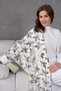 Women's Tulle Flower Embroidered Stone Detailed Kimono and Trouser Top Set - 4