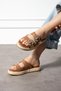 Shoete Spac Women's Slippers Double Stone Banded Genuine Leather Tan - 2