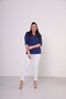 Women's V-Neck Capri Sleeve Stone Printed Comfort Model Blouse - 4