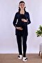Cotton Maternity Pajama Set with Breastfeeding Feature - Elastic Waist Effortt - Navy Blue - 2