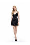 V-Neck Sleeveless A-Line Mini Evening Dress with Stone Detail - 2