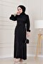 Banu Side Lace-Up Satin Evening Dress-Black - 2