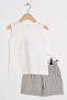 Zero Sleeve Rainbow Printed Striped Ecru Khaki Color Girls Shorts Suit - 3