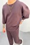 Men's Oversized Fit Oyaho Fabric Brown T-Shirt Pants Set KE-0112 - 6