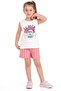 Zero Sleeve Rainbow Printed Striped Ecru Red Color Girls Shorts Suit - 4