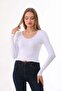 Women's Crop Cotton V-Neck T-shirt -White - 6
