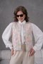Women’s Tulle Floral Embroidered Linen Vest and Pants Top and Bottom Set - 4