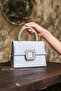 Women's Platinum Satin Covered Accessory Detailed Chain Evening Dress Shoulder Bag - 3