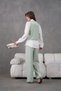 Women's Front and Back Embroidered Pearl and Stone Detailed Linen Vest and Pants Two-Piece Set - 7
