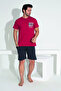 Men's Shorts Tshirt Pajama Set 25256 Red - 3