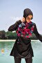 Parachute 3-Piece Black Floral Patterned Full Covered Hijab Swimsuit M2268