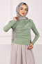 Light Khaki Turtleneck Draped Sandy Blouse - 4
