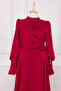 Burgundy Side Tie Sleeve Detailed Evening Dress - 2